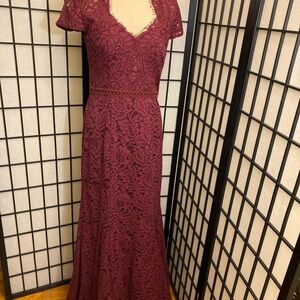 JS Collections Red Sequin Gown V-Neck Flutter Sleeve